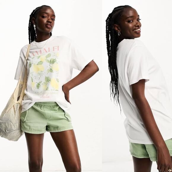 Abercrombie & Fitch Amalfi Printed Oversized T-shirt White Lemon Size Small Tee - Picture 1 of 5